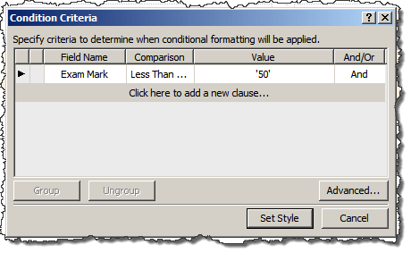 Specify the condition that a style will be applied to