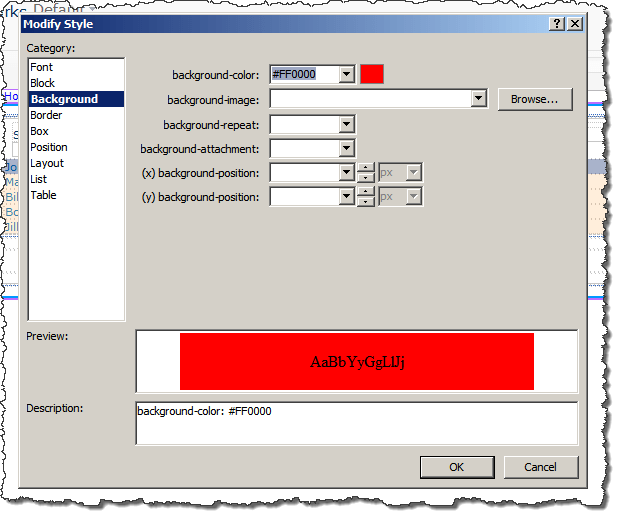 Set background to red
