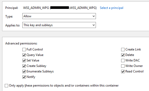 Special permissions for WSS_ADMIN_WPG